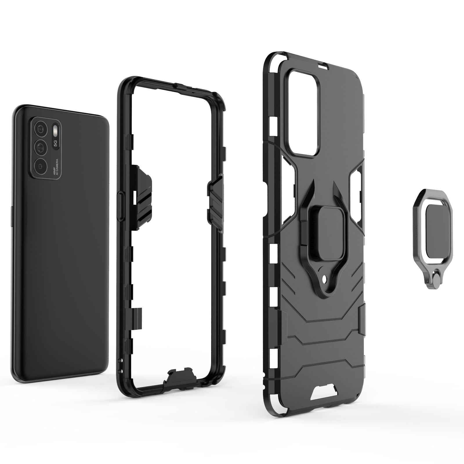 For-OPPO-Reno6-Z-Shockproof-PC-+-TPU-Protective-Case-with-Magnetic-Ring-Holder(Black)