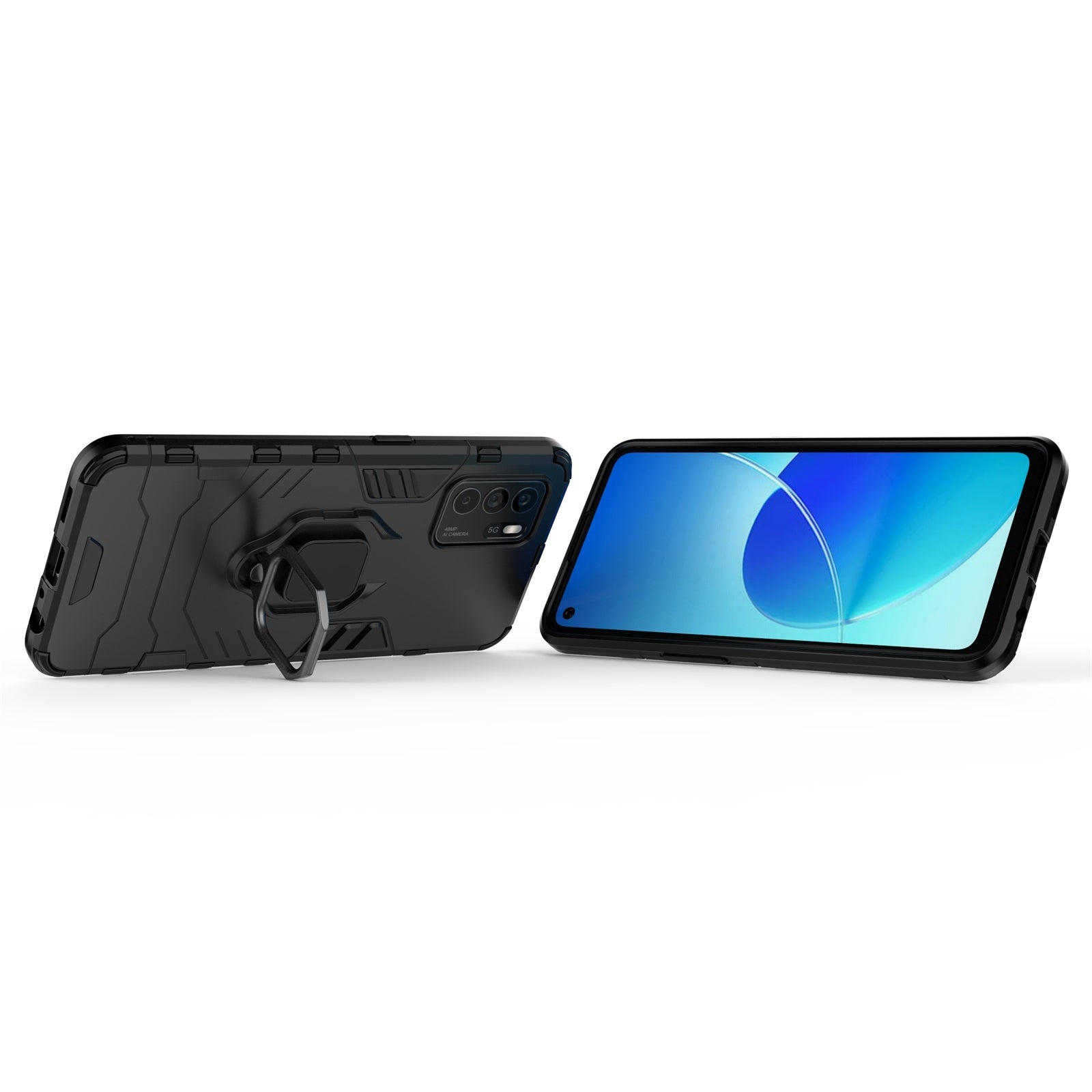 For-OPPO-Reno6-Z-Shockproof-PC-+-TPU-Protective-Case-with-Magnetic-Ring-Holder(Black)