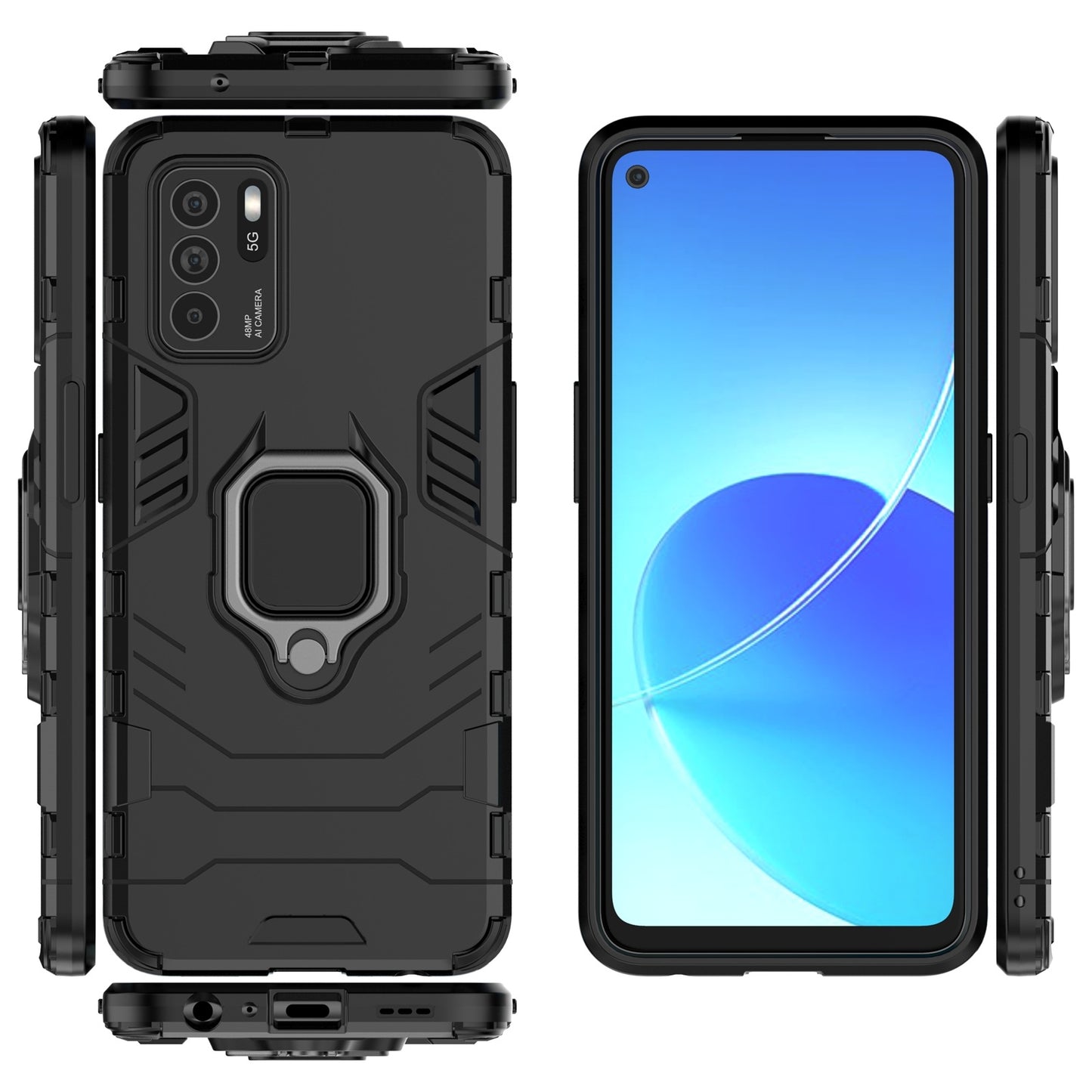 For-OPPO-Reno6-Z-Shockproof-PC-+-TPU-Protective-Case-with-Magnetic-Ring-Holder(Black)