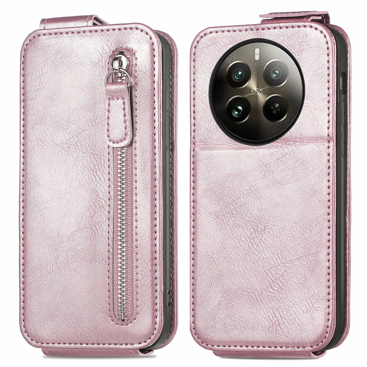 For-Realme-12-Pro-Zipper-Wallet-Vertical-Flip-Leather-Phone-Case(Pink)