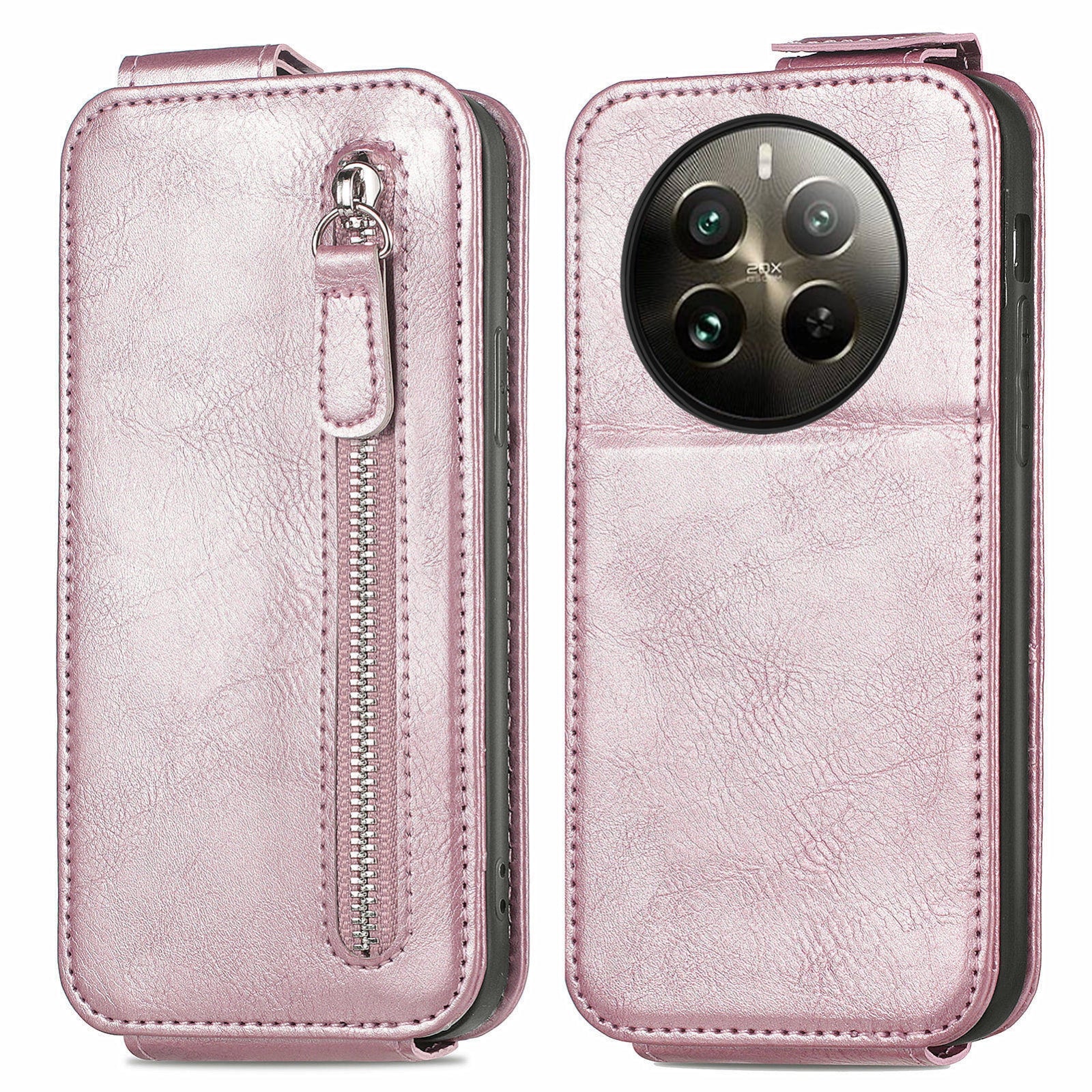 For-Realme-12-Pro-Zipper-Wallet-Vertical-Flip-Leather-Phone-Case(Pink)