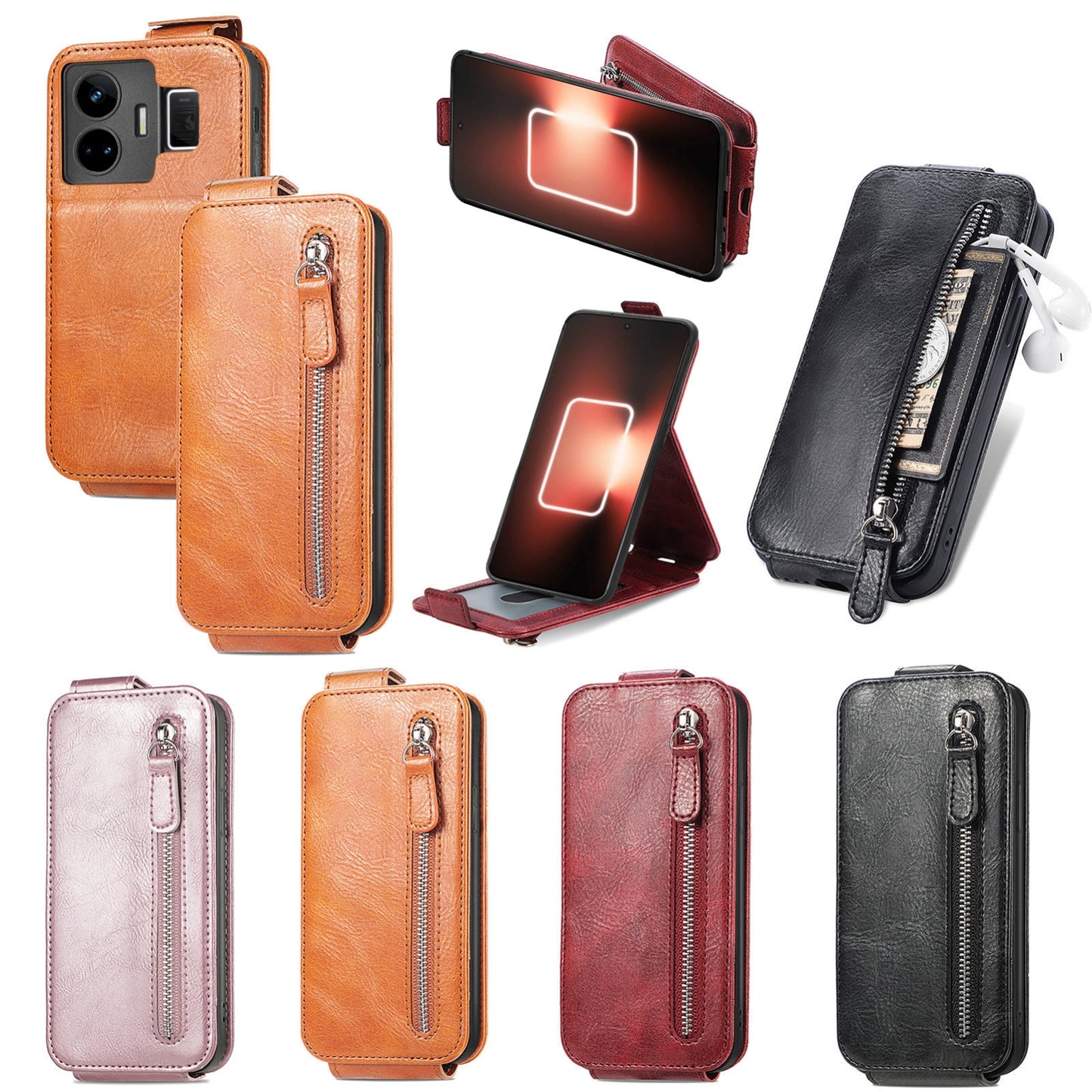 For-Realme-12-Pro-Zipper-Wallet-Vertical-Flip-Leather-Phone-Case(Pink)