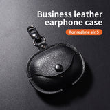 For-Realme-Buds-Air-5-Pro-Leather-Earphone-Protective-Case-with-Hook(Dark-Brown)