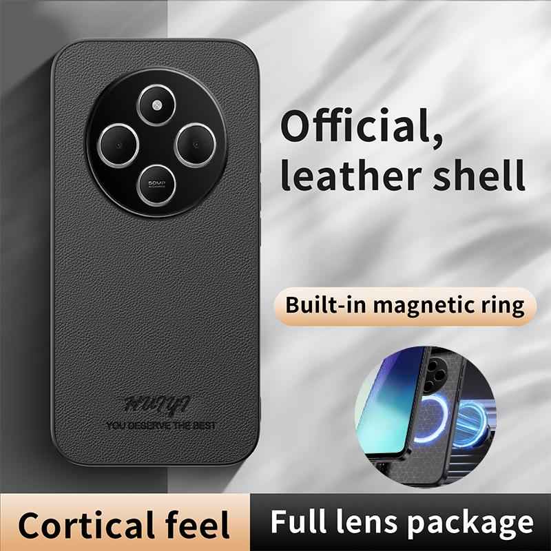 For-Redmi-14C-4G-HUIYI-Leather-Magnetic-Phone-Case(Black)