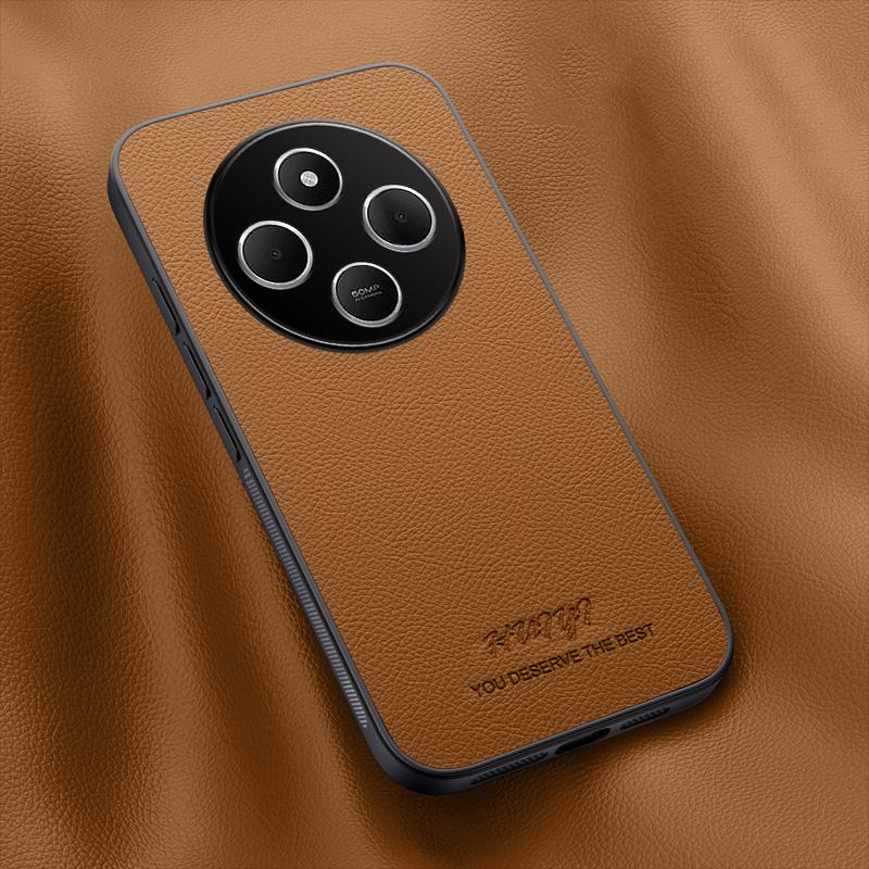 For-Redmi-14C-4G-HUIYI-Leather-Magnetic-Phone-Case(Brown)