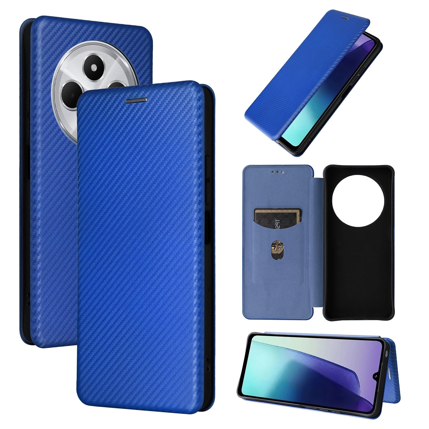 For-Redmi-14C-Carbon-Fiber-Texture-Flip-Leather-Phone-Case(Blue)