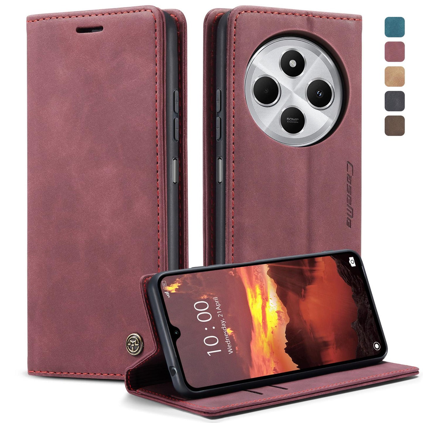 For-Redmi-14C-CaseMe-013-Multifunctional-Horizontal-Flip-Leather-Phone-Case(Red)