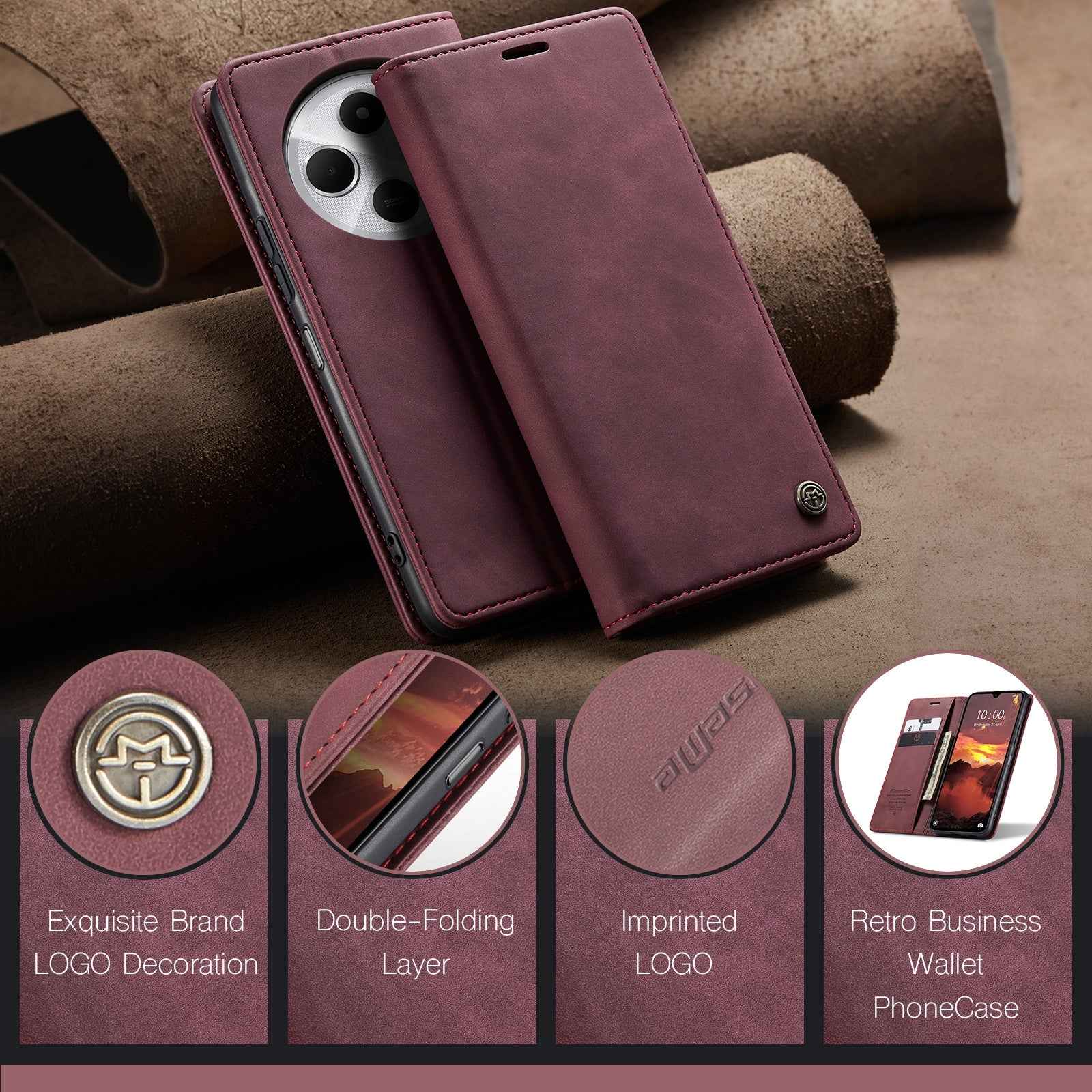 For-Redmi-14C-CaseMe-013-Multifunctional-Horizontal-Flip-Leather-Phone-Case(Red)