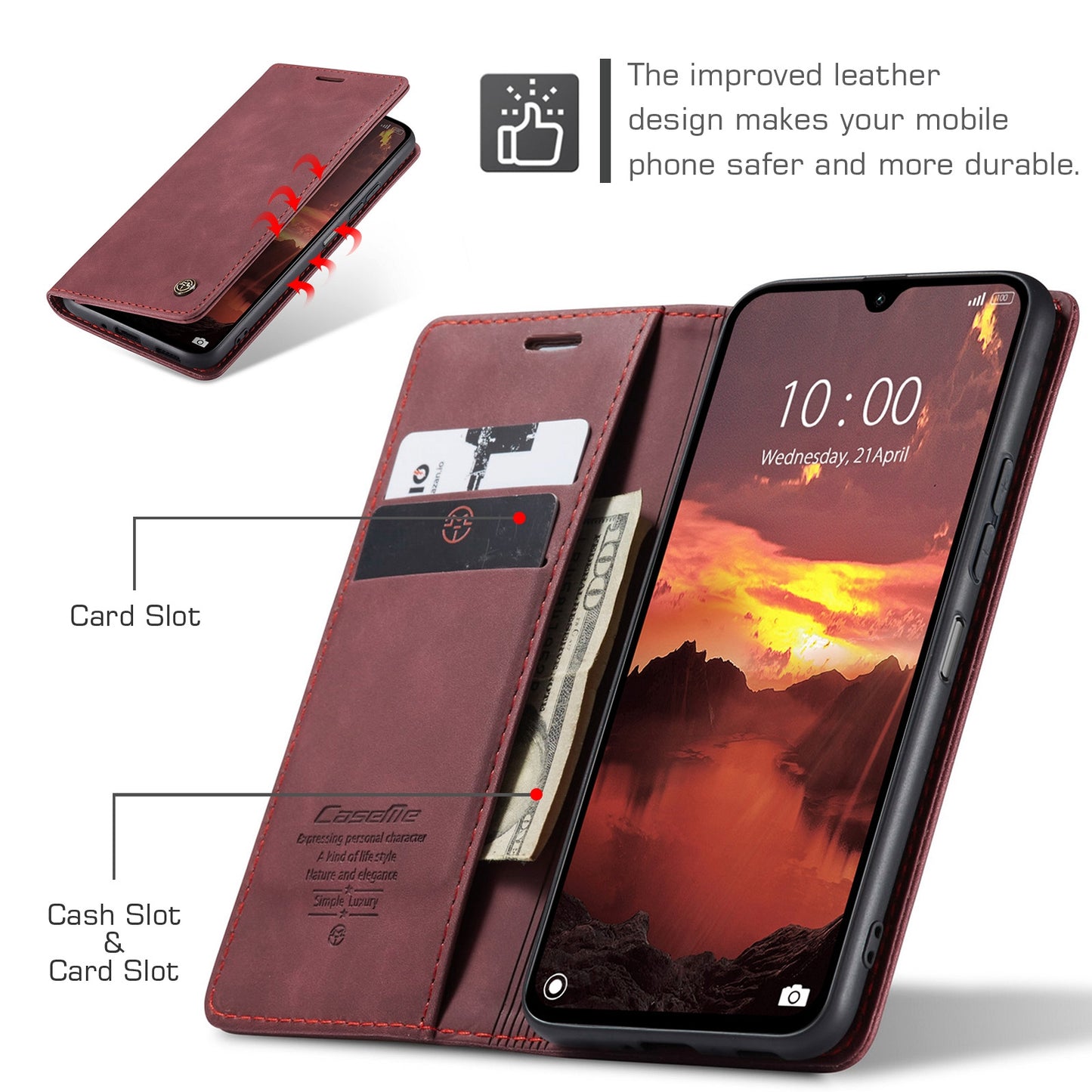 For-Redmi-14C-CaseMe-013-Multifunctional-Horizontal-Flip-Leather-Phone-Case(Red)