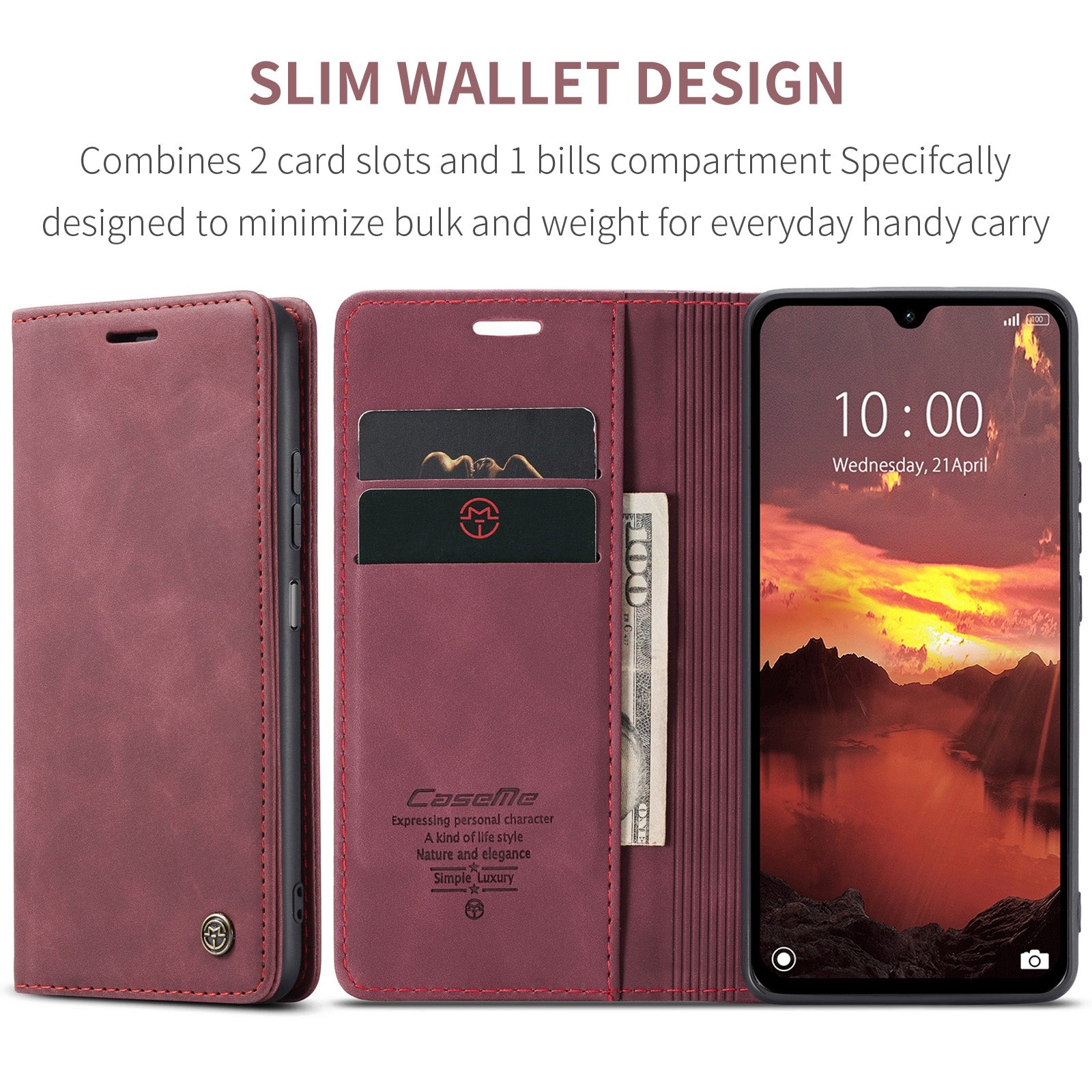 For-Redmi-14C-CaseMe-013-Multifunctional-Horizontal-Flip-Leather-Phone-Case(Red)