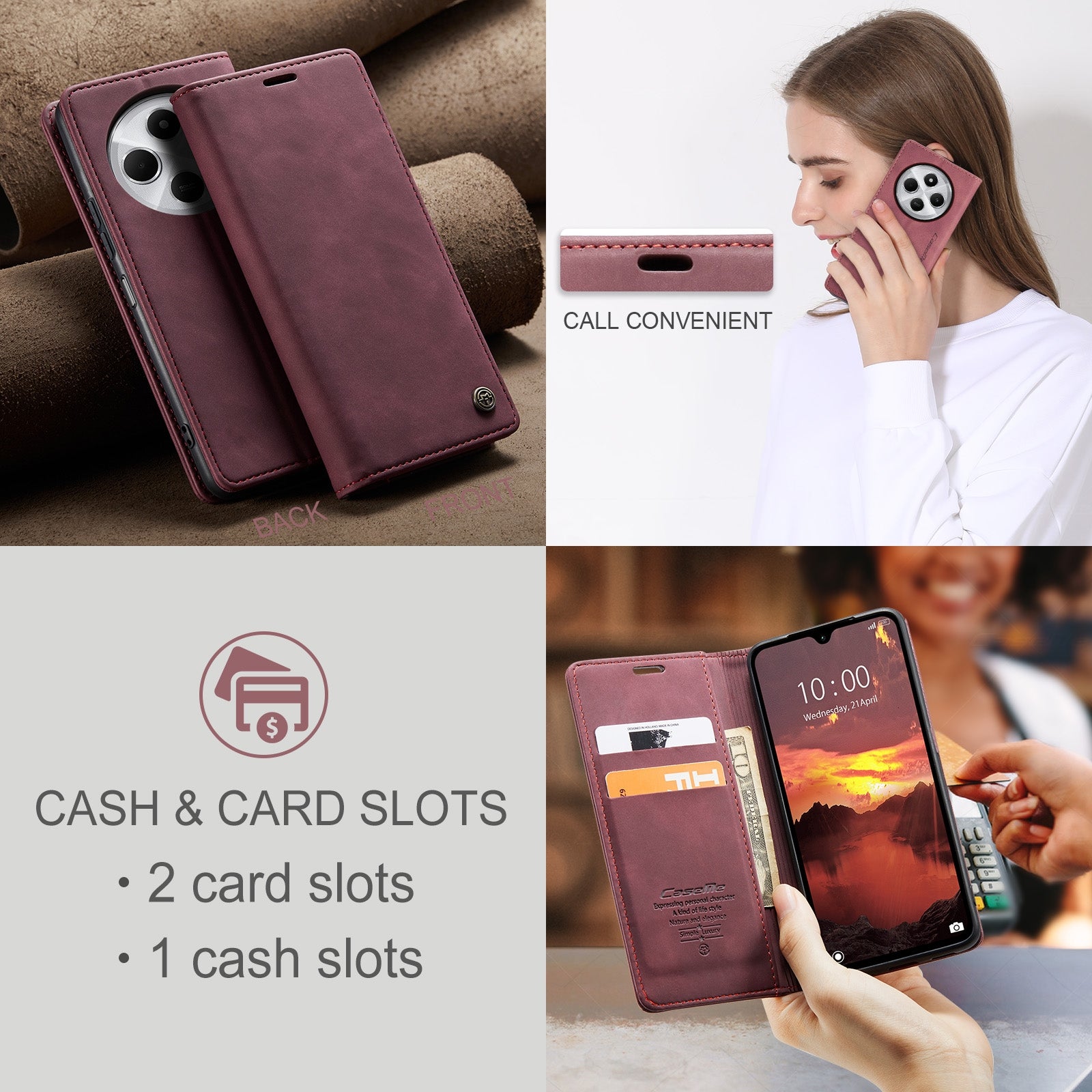For-Redmi-14C-CaseMe-013-Multifunctional-Horizontal-Flip-Leather-Phone-Case(Red)