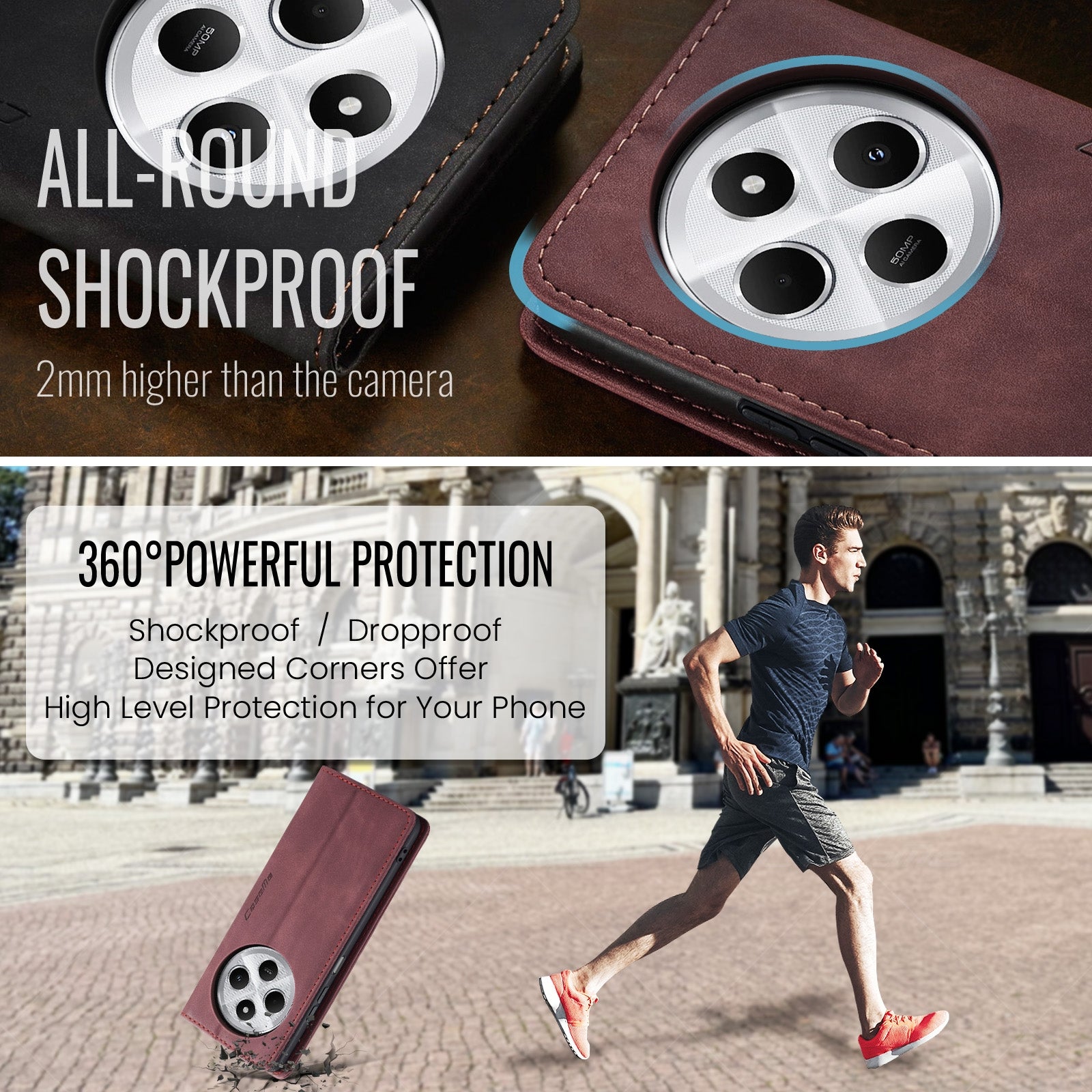 For-Redmi-14C-CaseMe-013-Multifunctional-Horizontal-Flip-Leather-Phone-Case(Red)