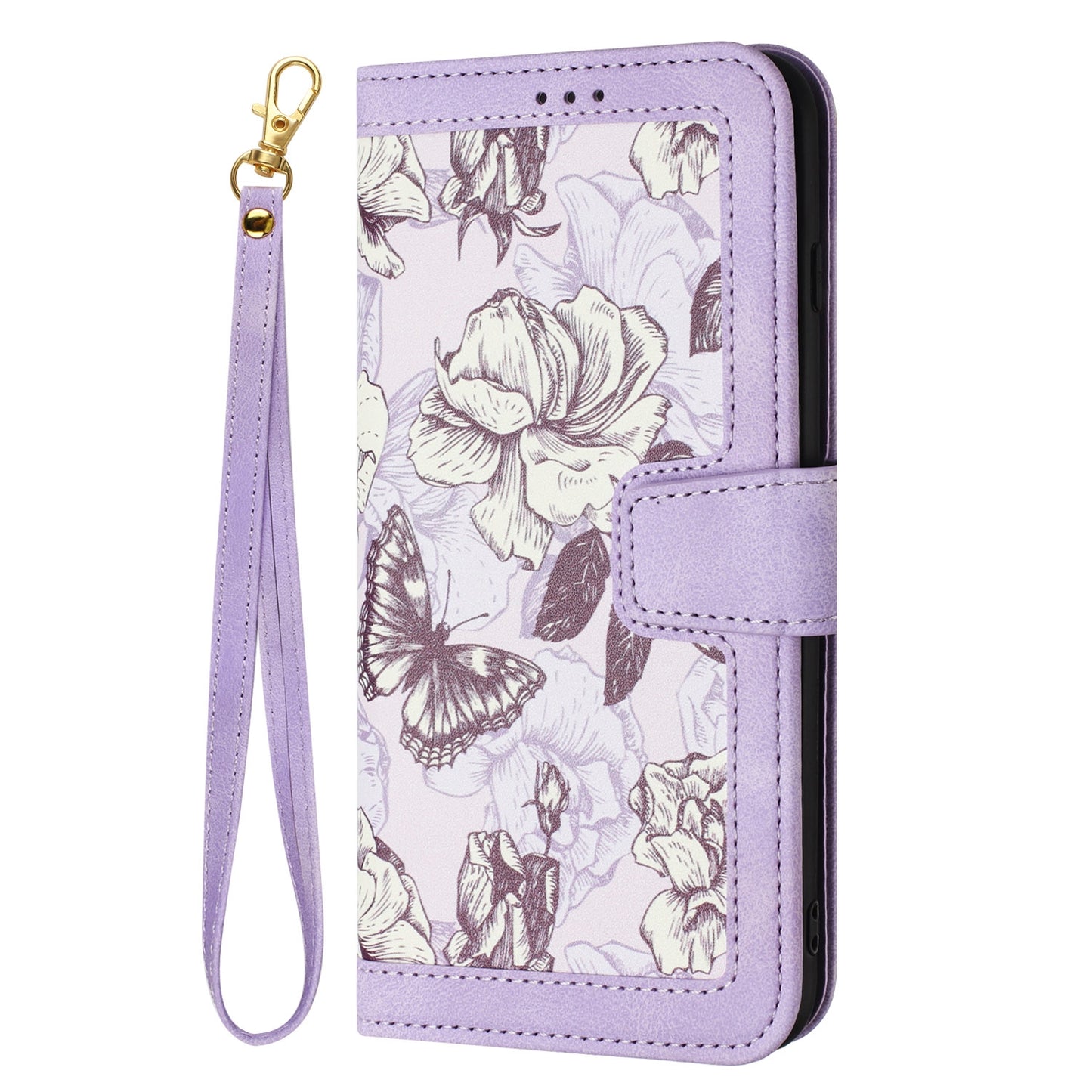 For-Redmi-14C-4G-Floral-Pattern-Leather-Phone-Case-with-Lanyard(Light-Purple)