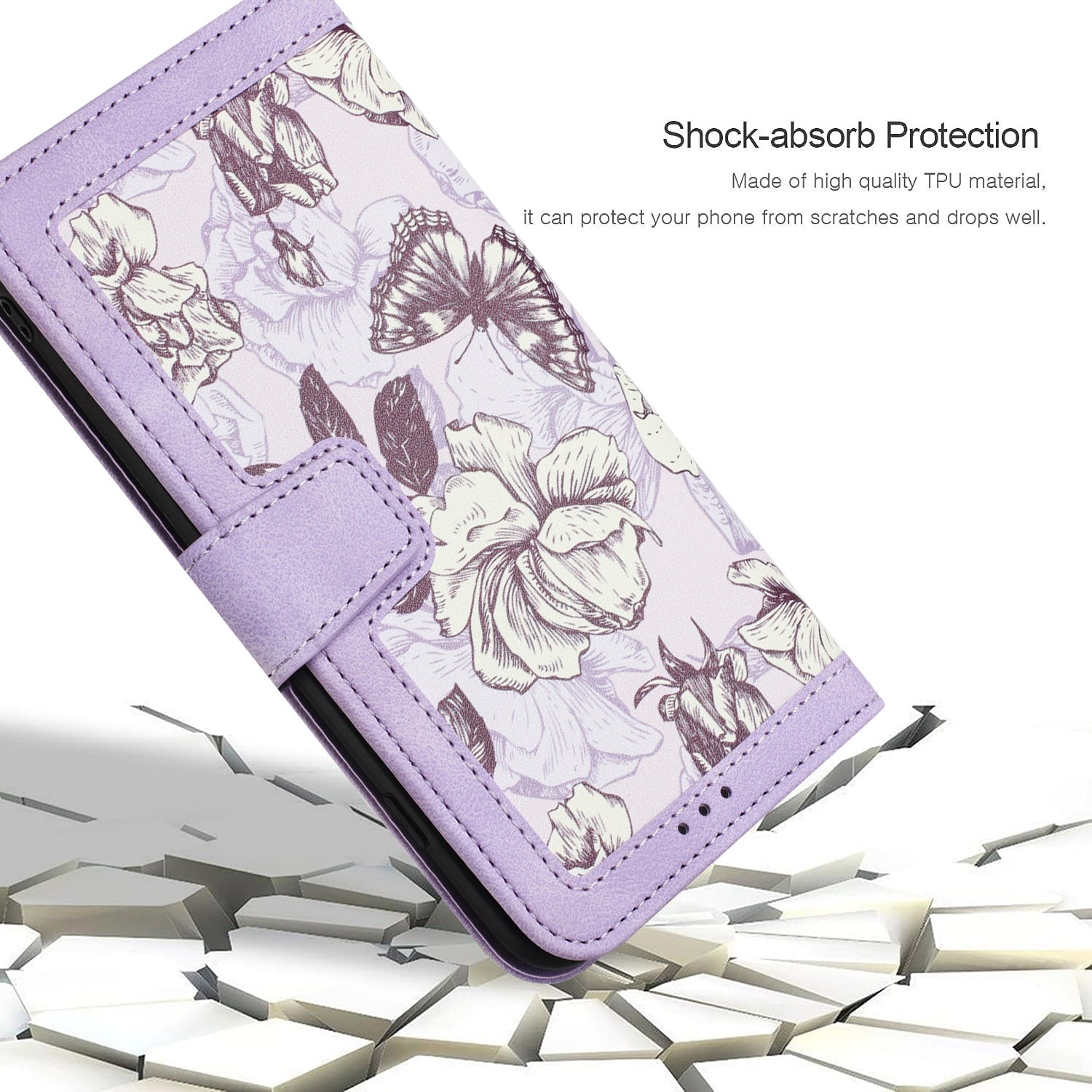 For-Redmi-14C-4G-Floral-Pattern-Leather-Phone-Case-with-Lanyard(Light-Purple)