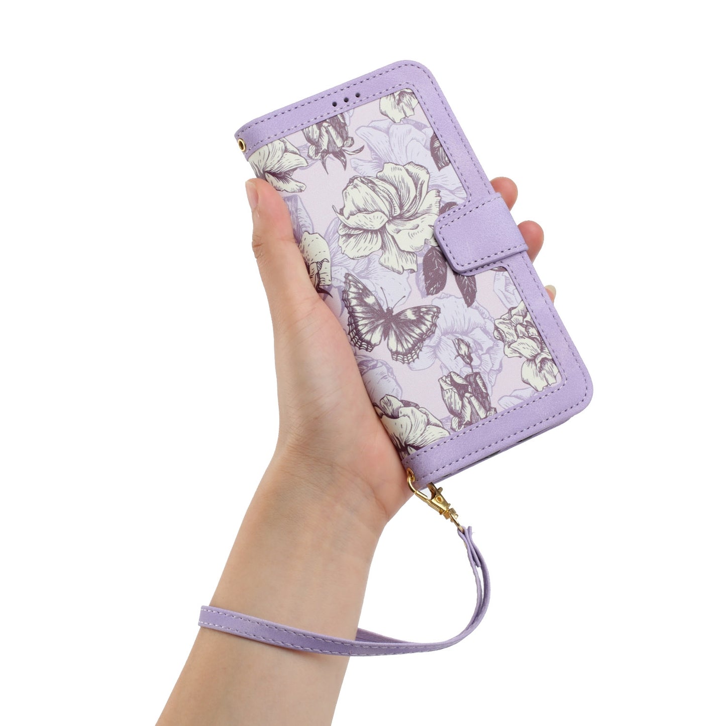For-Redmi-14C-4G-Floral-Pattern-Leather-Phone-Case-with-Lanyard(Light-Purple)