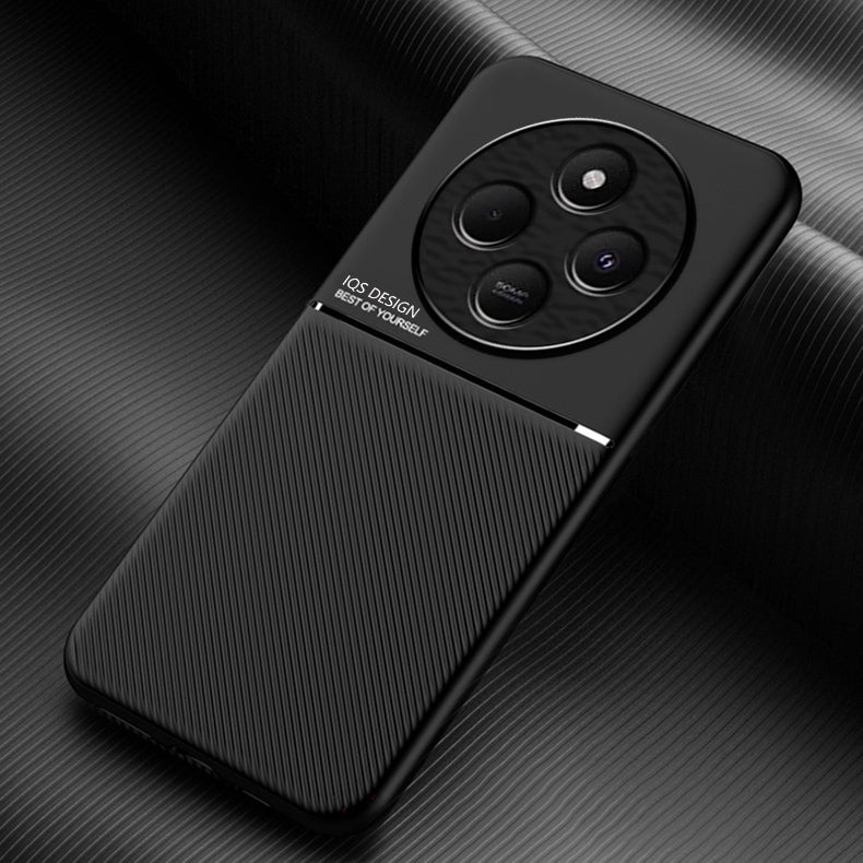 For-Redmi-14C-4G-Classic-Tilt-Strip-Grain-Magnetic-PC-Hybrid-TPU-Phone-Case(Black)
