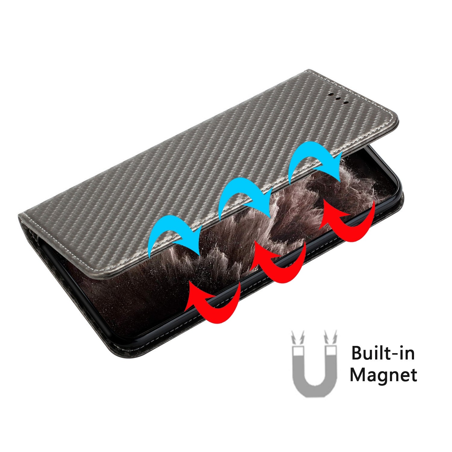 For-Redmi-14C-4G-Carbon-Fiber-Texture-Magnetic-Flip-Leather-Phone-Case(Grey)