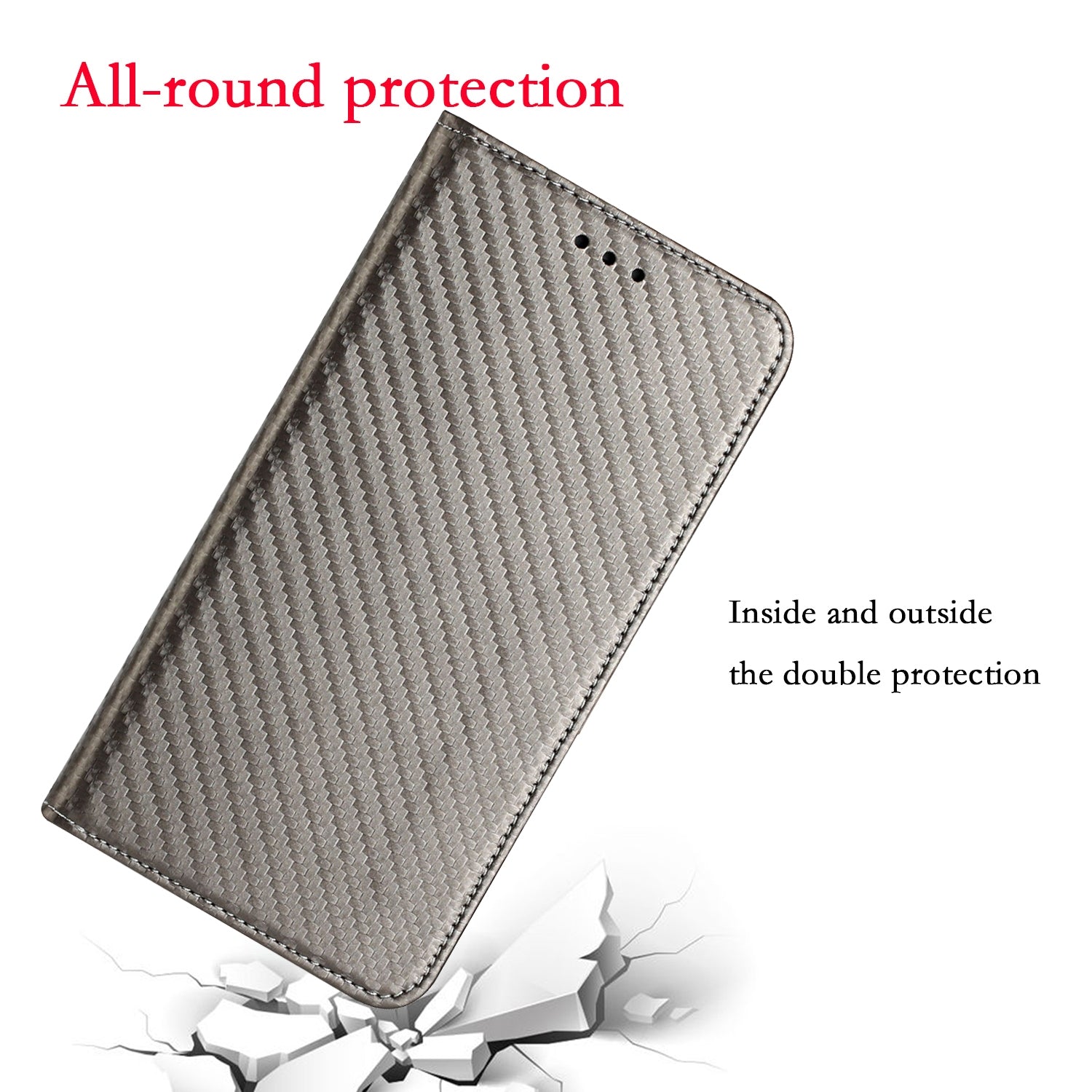 For-Redmi-14C-4G-Carbon-Fiber-Texture-Magnetic-Flip-Leather-Phone-Case(Grey)