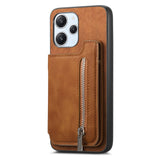 For-Redmi-14C-4G-Retro-MagSafe-Zipper-Wallet-Card-Bag-Back-Phone-Case(Brown)