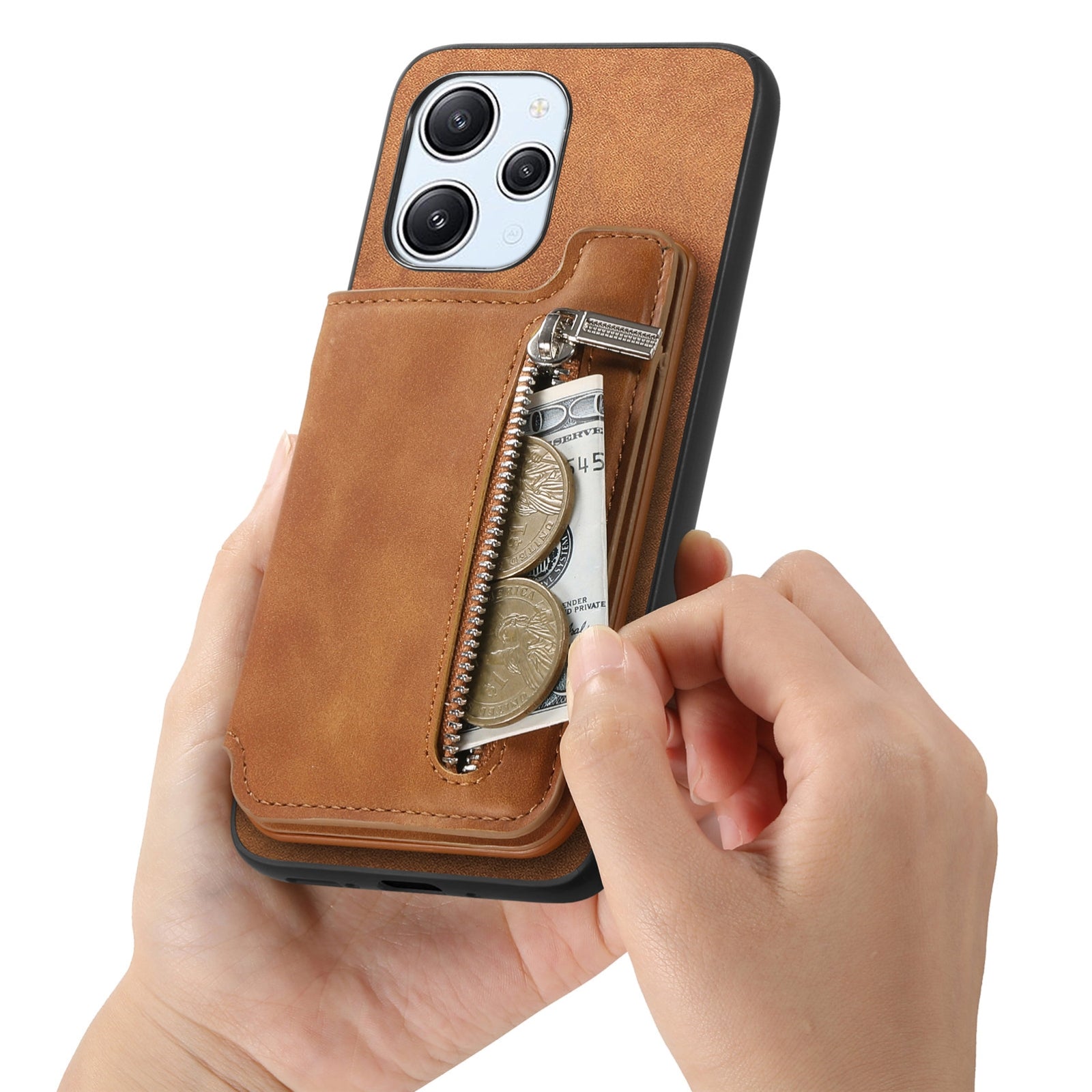 For-Redmi-14C-4G-Retro-MagSafe-Zipper-Wallet-Card-Bag-Back-Phone-Case(Brown)
