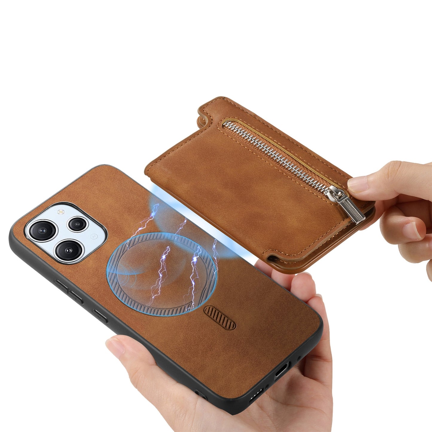 For-Redmi-14C-4G-Retro-MagSafe-Zipper-Wallet-Card-Bag-Back-Phone-Case(Brown)