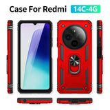 For-Redmi-14C-4G-Shockproof-TPU-+-PC-Phone-Case-with-Holder(Red)