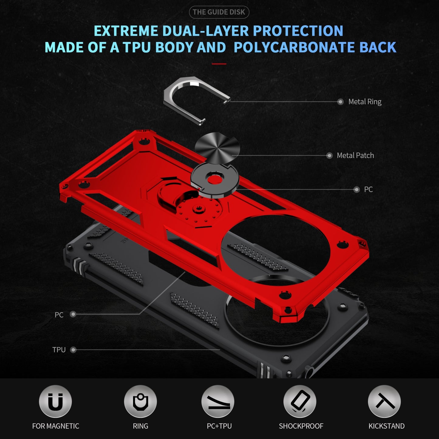 For-Redmi-14C-4G-Shockproof-TPU-+-PC-Phone-Case-with-Holder(Red)