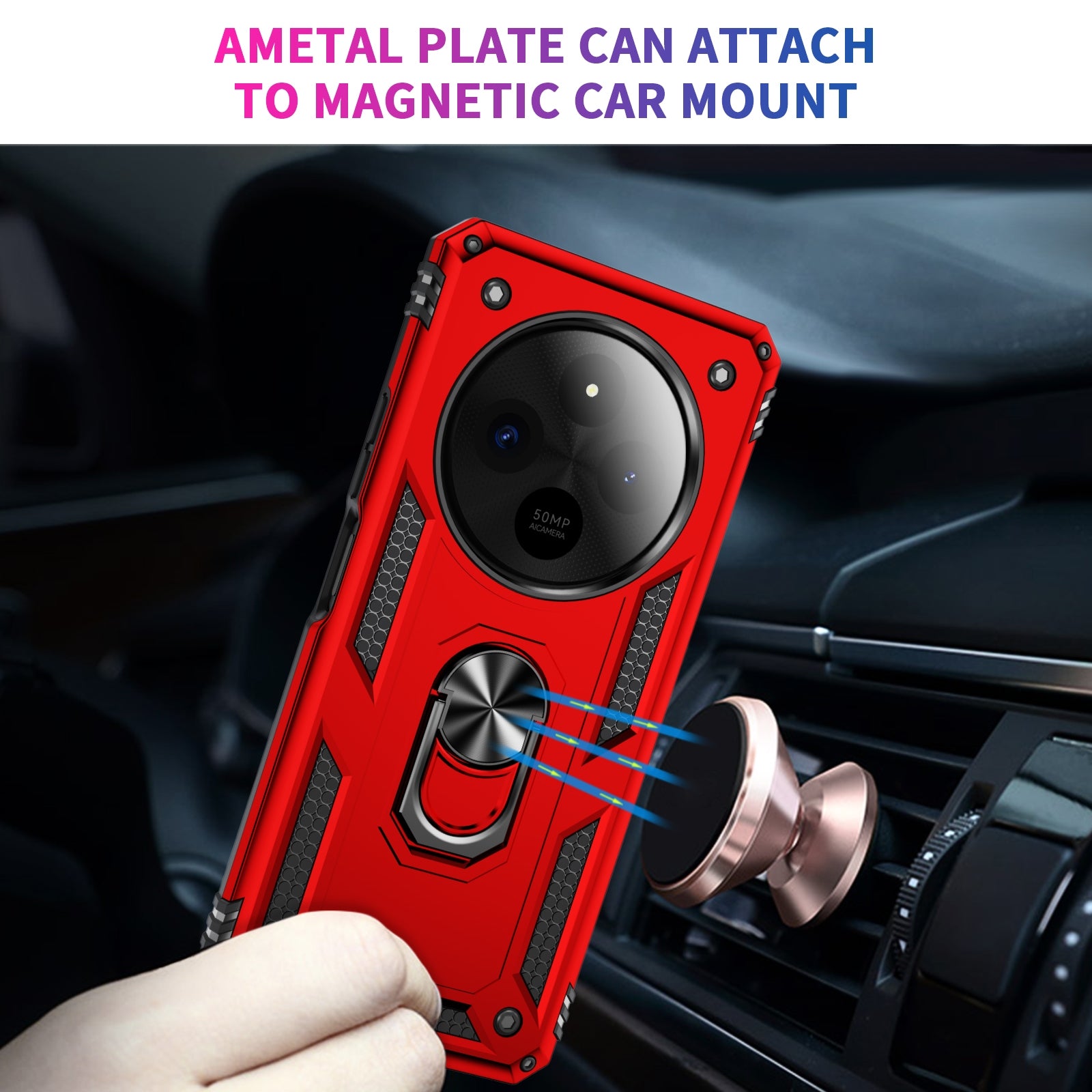 For-Redmi-14C-4G-Shockproof-TPU-+-PC-Phone-Case-with-Holder(Red)
