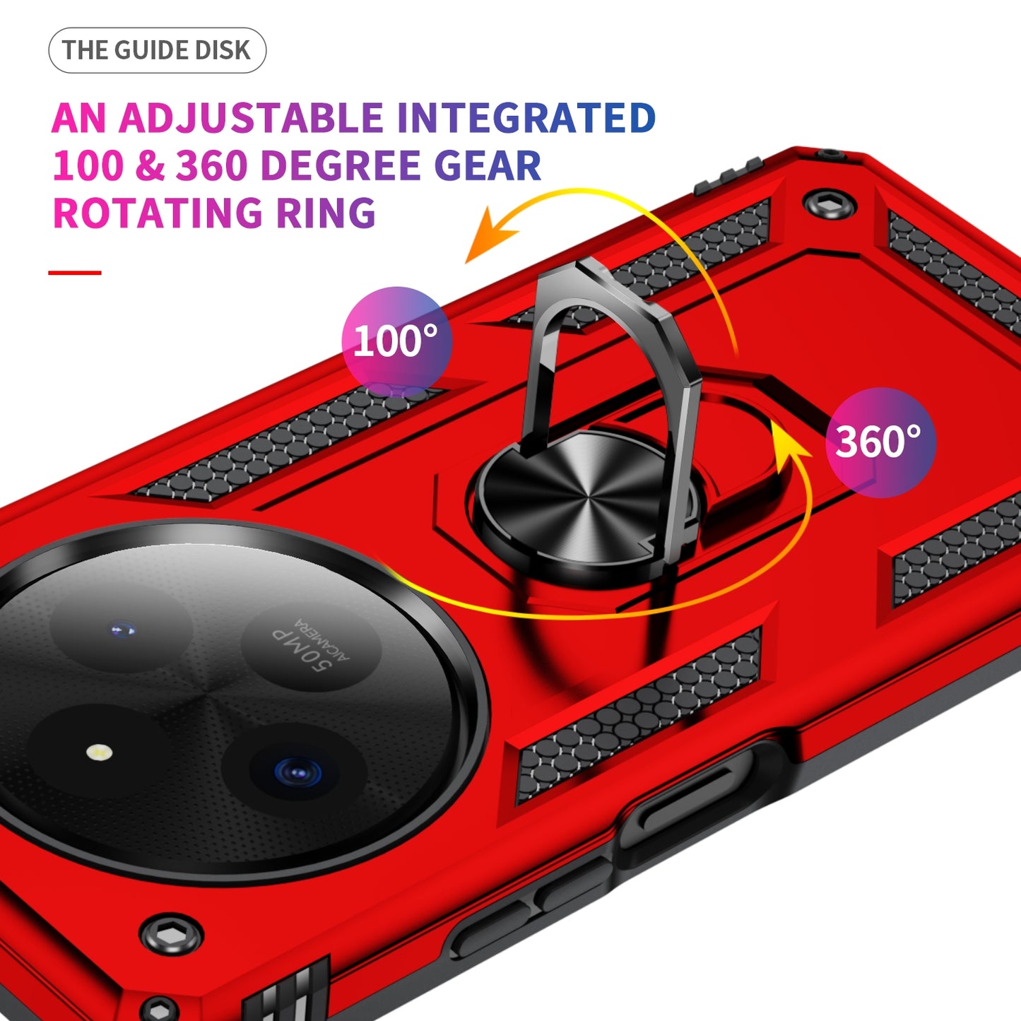 For-Redmi-14C-4G-Shockproof-TPU-+-PC-Phone-Case-with-Holder(Red)