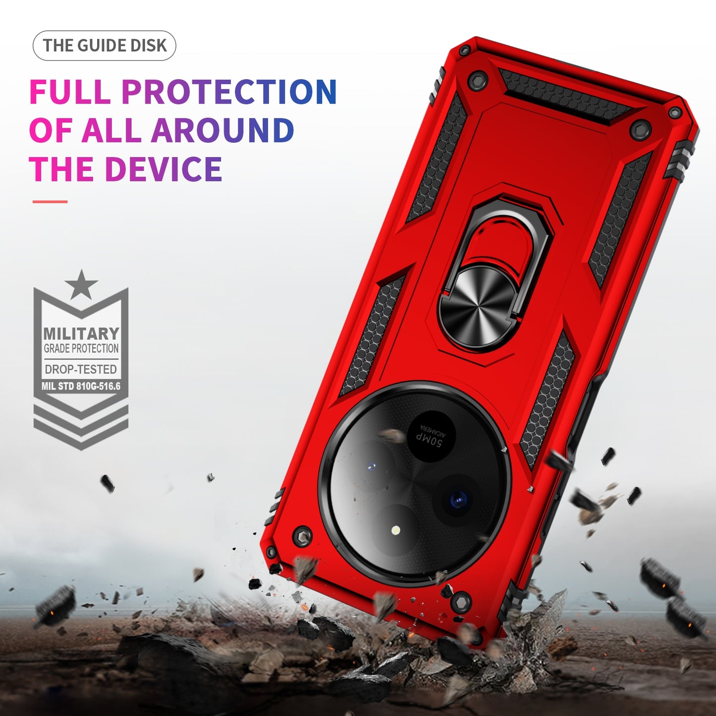 For-Redmi-14C-4G-Shockproof-TPU-+-PC-Phone-Case-with-Holder(Red)