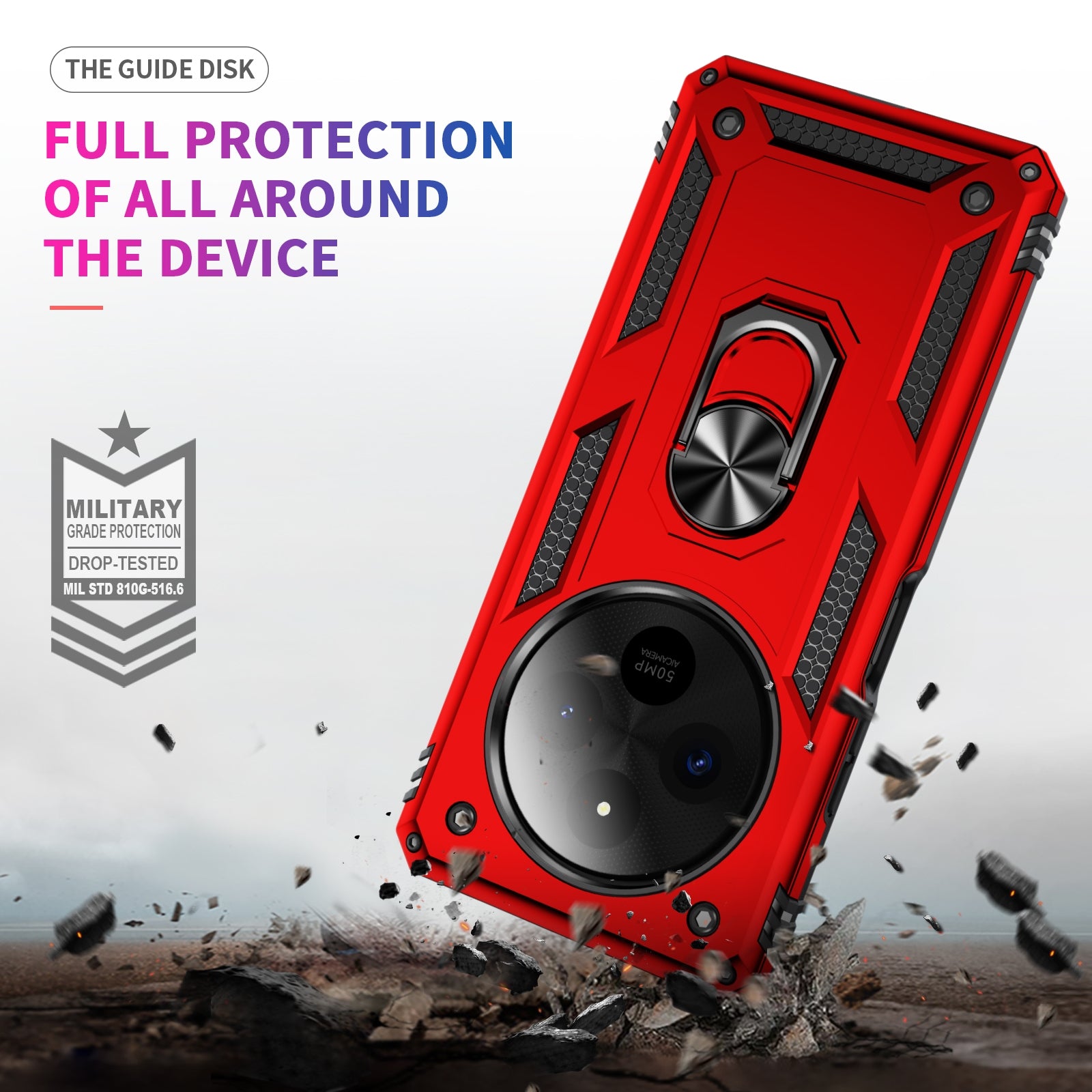 For-Redmi-14C-4G-Shockproof-TPU-+-PC-Phone-Case-with-Holder(Red)