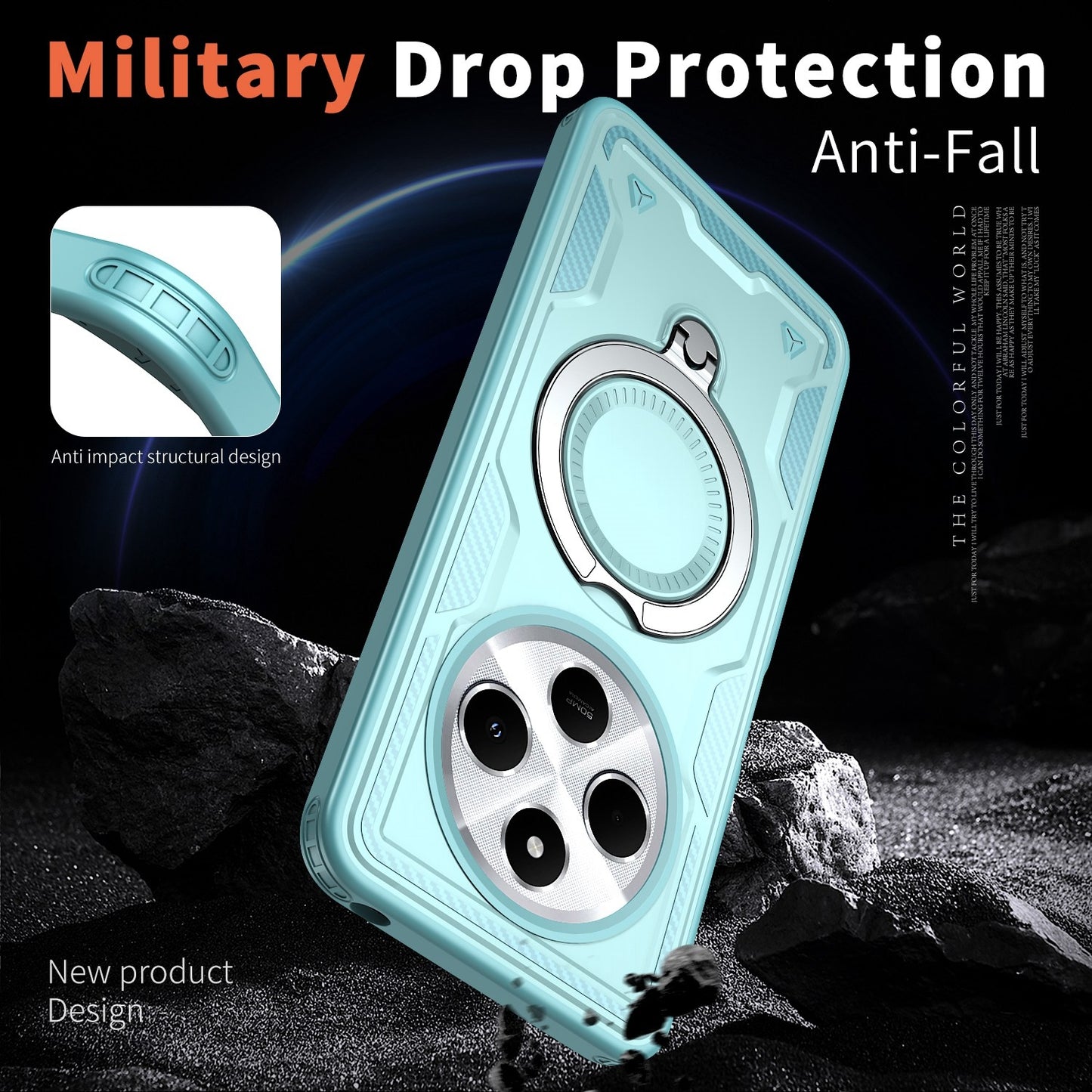 For-Redmi-14C-4G-/-5G-/-14R-5G-PC-Hybrid-TPU-Armor-MagSafe-Ring-Holder-Phone-Case(Light-Blue)