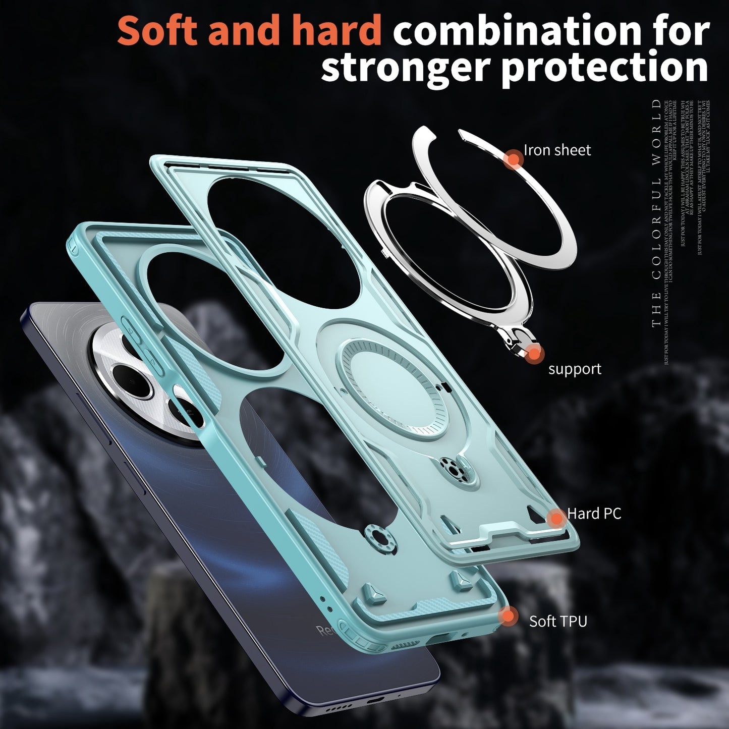 For-Redmi-14C-4G-/-5G-/-14R-5G-PC-Hybrid-TPU-Armor-MagSafe-Ring-Holder-Phone-Case(Light-Blue)