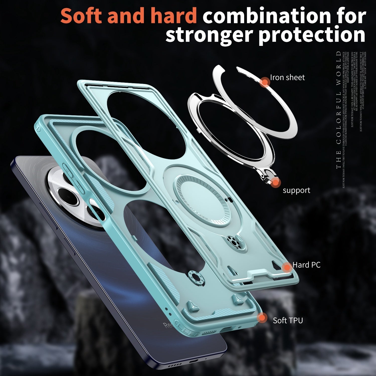 For-Redmi-14C-4G-/-5G-/-14R-5G-PC-Hybrid-TPU-Armor-MagSafe-Ring-Holder-Phone-Case(Light-Blue)