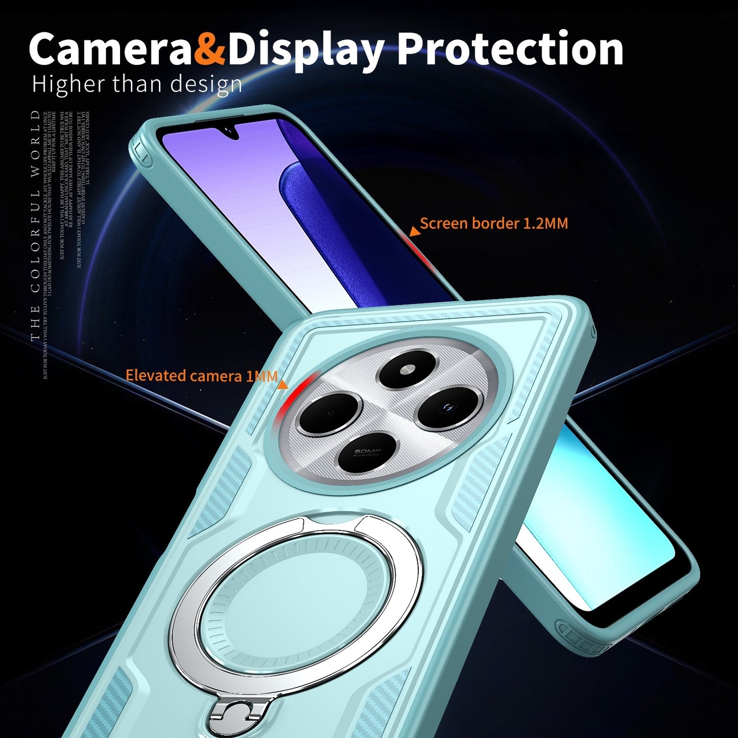 For-Redmi-14C-4G-/-5G-/-14R-5G-PC-Hybrid-TPU-Armor-MagSafe-Ring-Holder-Phone-Case(Light-Blue)