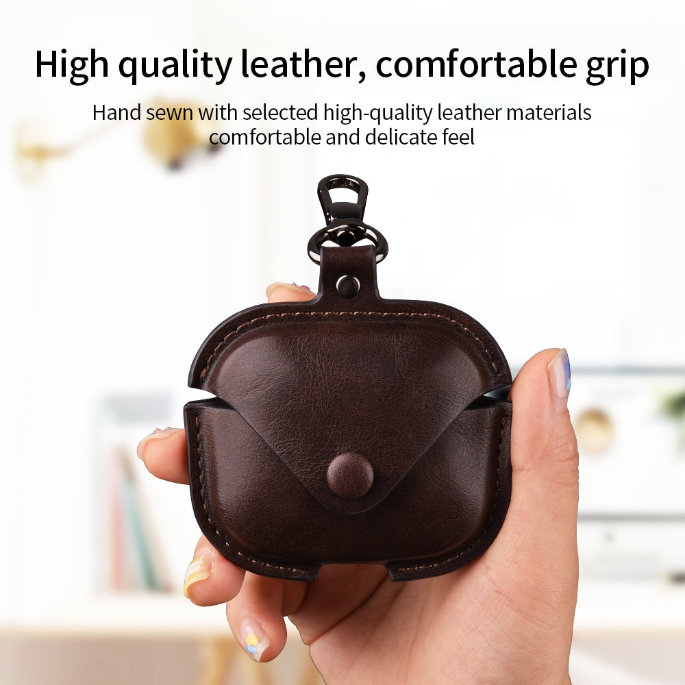 For-Redmi-Buds-5-/-6S-Business-Leather-Earphone-Protective-Case-with-Hook(Green)