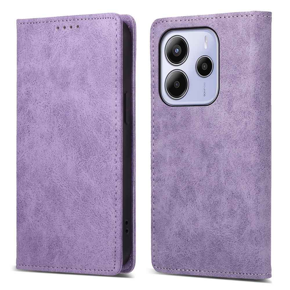 For-Redmi-Note-14-4G-163.25mm-Global-Business-Solid-Color-Magnetic-RFID-Leather-Phone-Case(Purple)