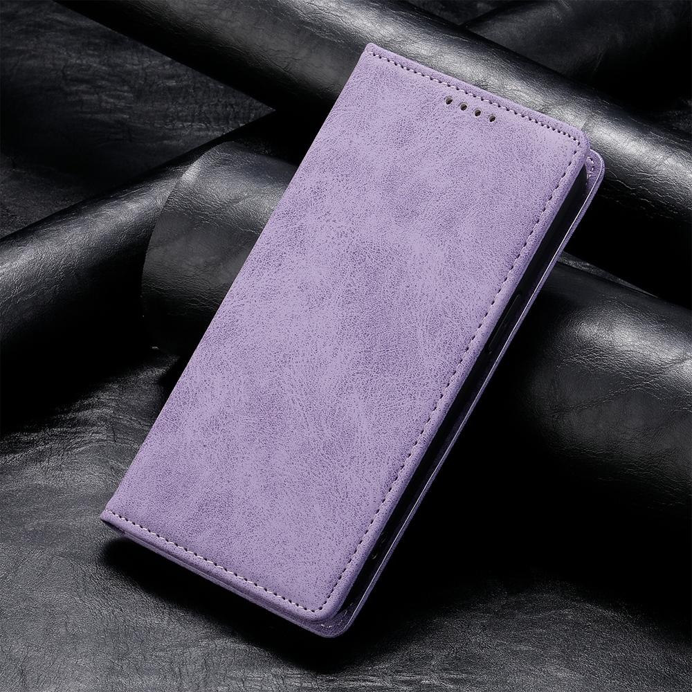 For-Redmi-Note-14-4G-163.25mm-Global-Business-Solid-Color-Magnetic-RFID-Leather-Phone-Case(Purple)