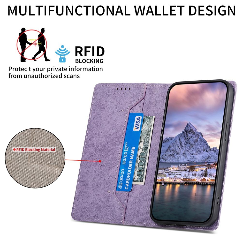 For-Redmi-Note-14-4G-163.25mm-Global-Business-Solid-Color-Magnetic-RFID-Leather-Phone-Case(Purple)