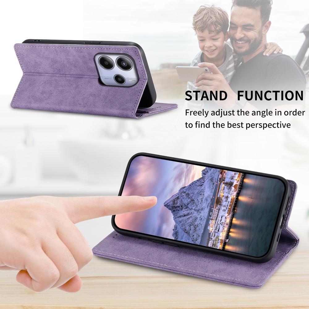 For-Redmi-Note-14-4G-163.25mm-Global-Business-Solid-Color-Magnetic-RFID-Leather-Phone-Case(Purple)