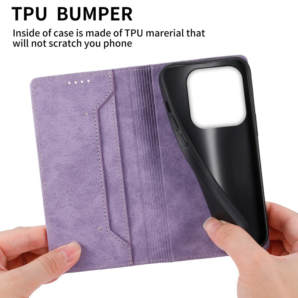 For-Redmi-Note-14-4G-163.25mm-Global-Business-Solid-Color-Magnetic-RFID-Leather-Phone-Case(Purple)