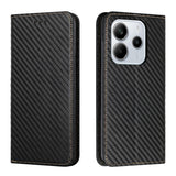 For-Redmi-Note-14-4G-163.25mm-Carbon-Fiber-Texture-Magnetic-Flip-Leather-Phone-Case(Black)