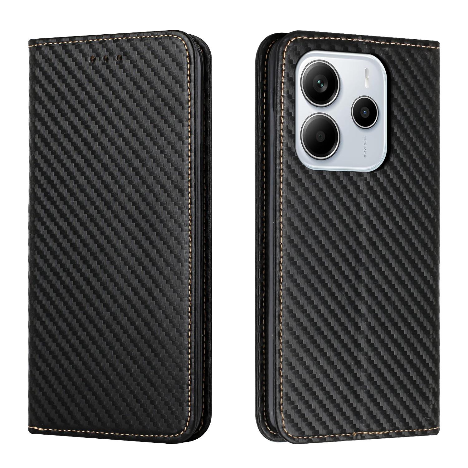For-Redmi-Note-14-4G-163.25mm-Carbon-Fiber-Texture-Magnetic-Flip-Leather-Phone-Case(Black)