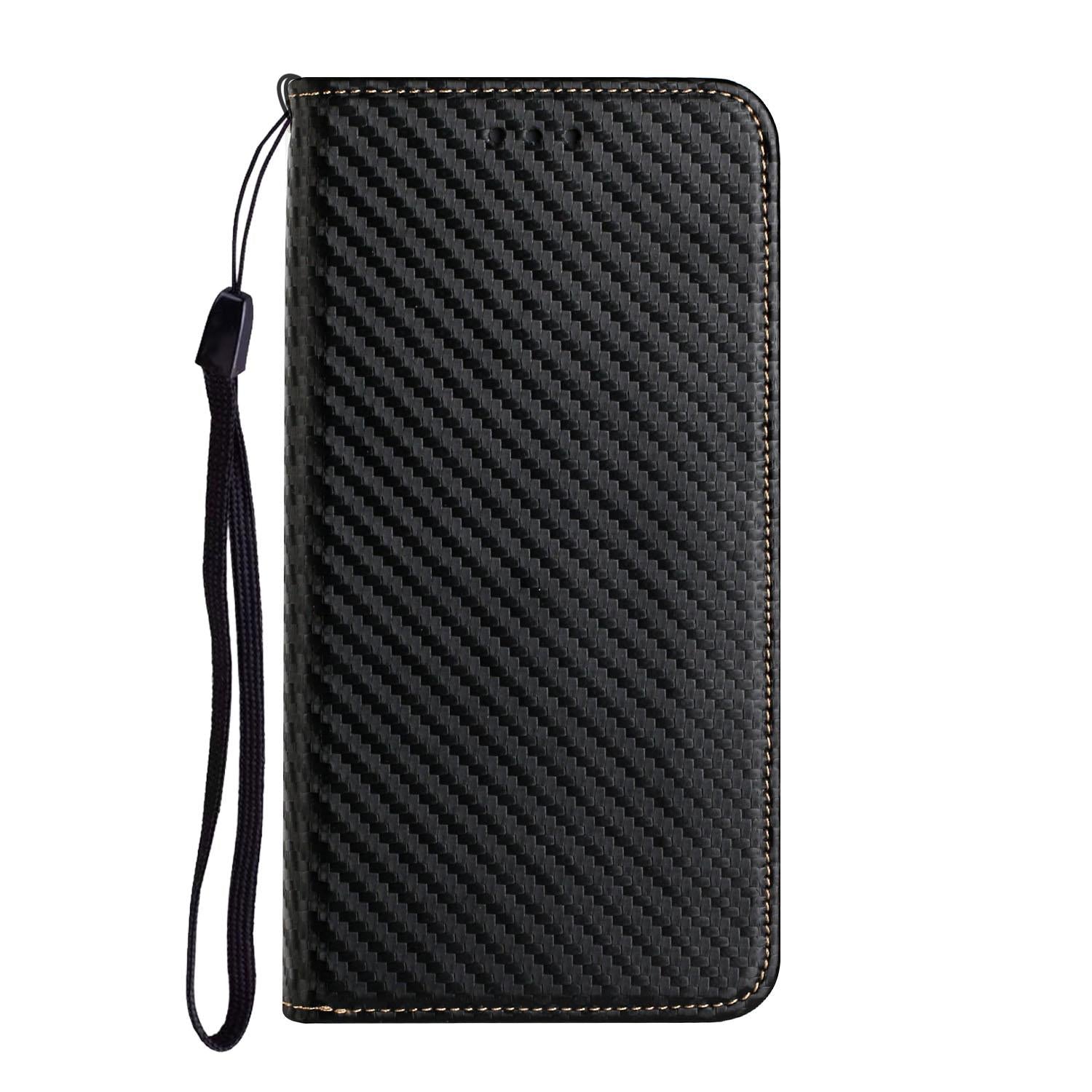 For-Redmi-Note-14-4G-163.25mm-Carbon-Fiber-Texture-Magnetic-Flip-Leather-Phone-Case(Black)