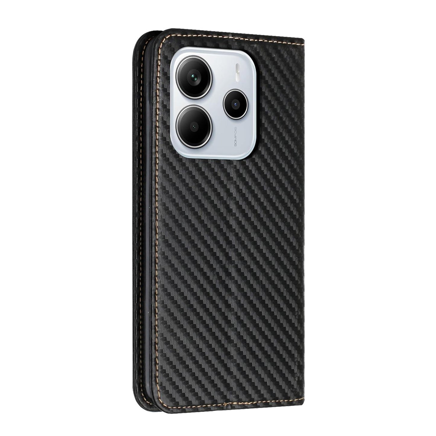 For-Redmi-Note-14-4G-163.25mm-Carbon-Fiber-Texture-Magnetic-Flip-Leather-Phone-Case(Black)