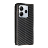 For-Redmi-Note-14-4G-163.25mm-Carbon-Fiber-Texture-Magnetic-Flip-Leather-Phone-Case(Black)