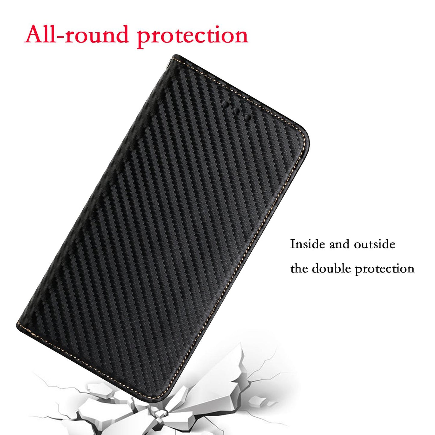For-Redmi-Note-14-4G-163.25mm-Carbon-Fiber-Texture-Magnetic-Flip-Leather-Phone-Case(Black)