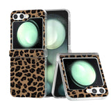 For-Samsung-Galaxy-Z-Flip6-/-Flip7-FE-Three-Parts-Frosted-Transparent-Frame-Leopard-Pattern-Phone-Case(Gold-Leopard)