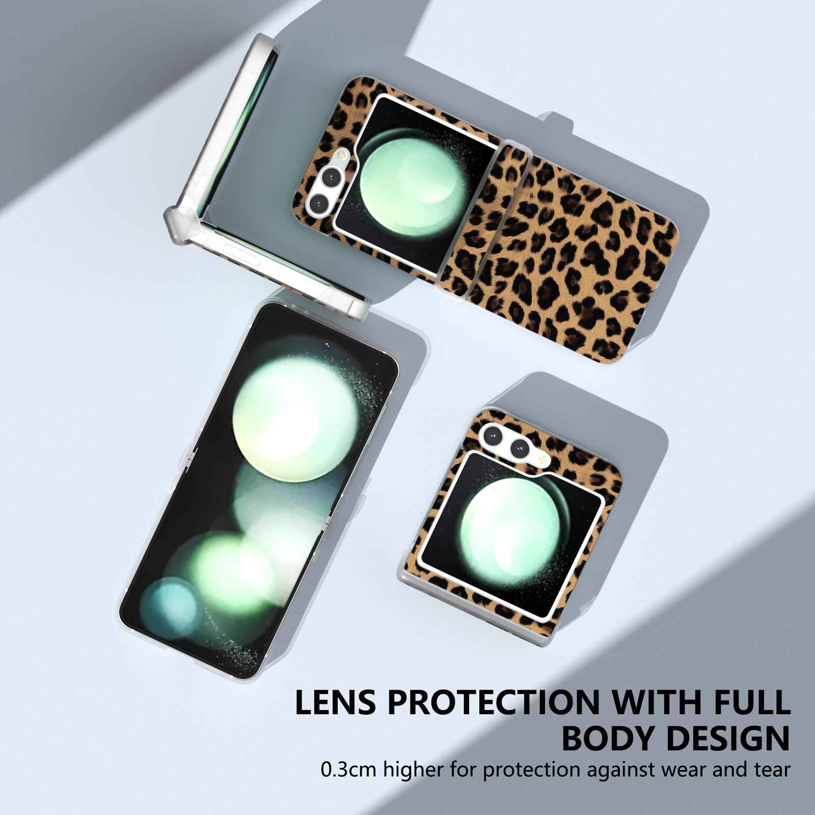 For-Samsung-Galaxy-Z-Flip6-/-Flip7-FE-Three-Parts-Frosted-Transparent-Frame-Leopard-Pattern-Phone-Case(Gold-Leopard)
