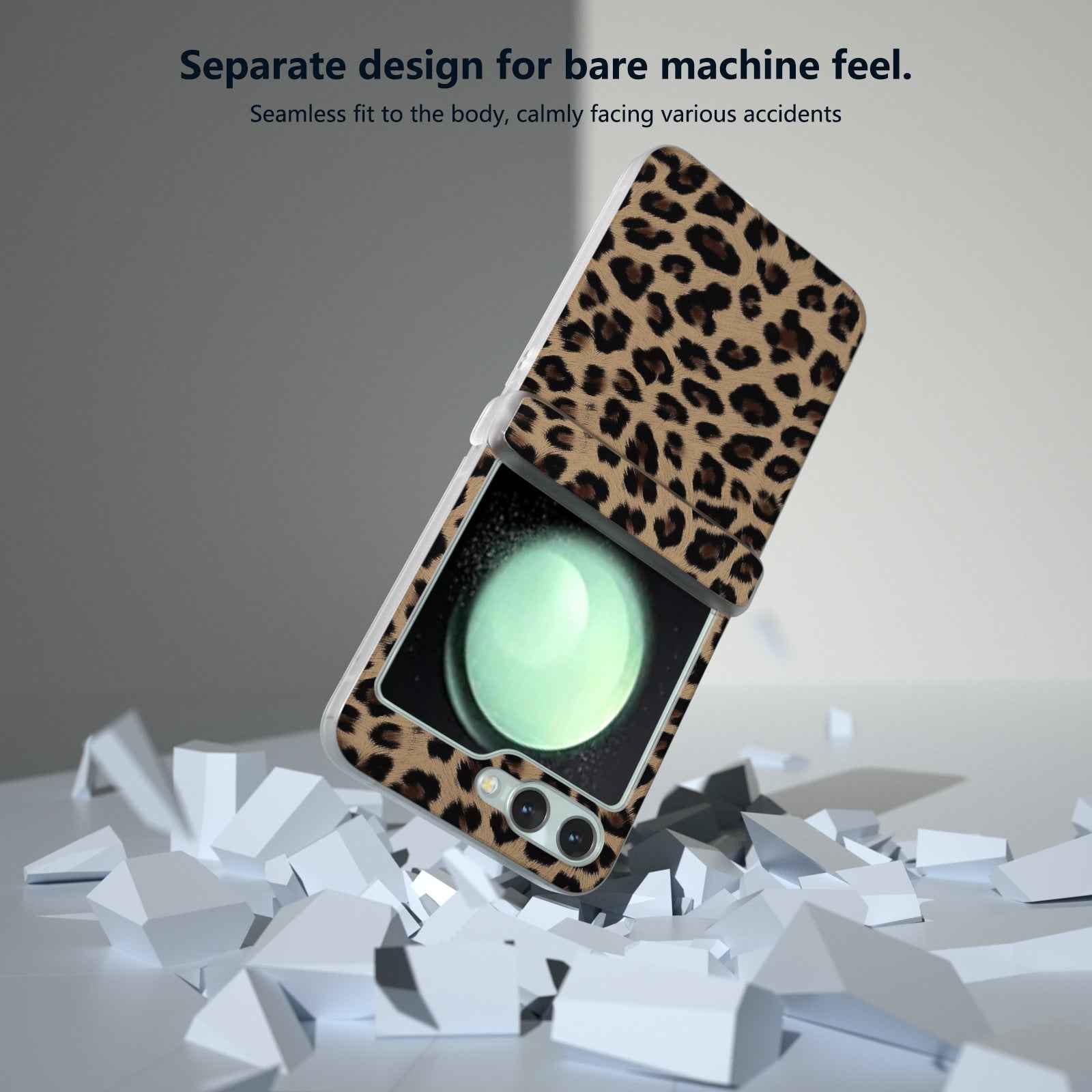For-Samsung-Galaxy-Z-Flip6-/-Flip7-FE-Three-Parts-Frosted-Transparent-Frame-Leopard-Pattern-Phone-Case(Gold-Leopard)